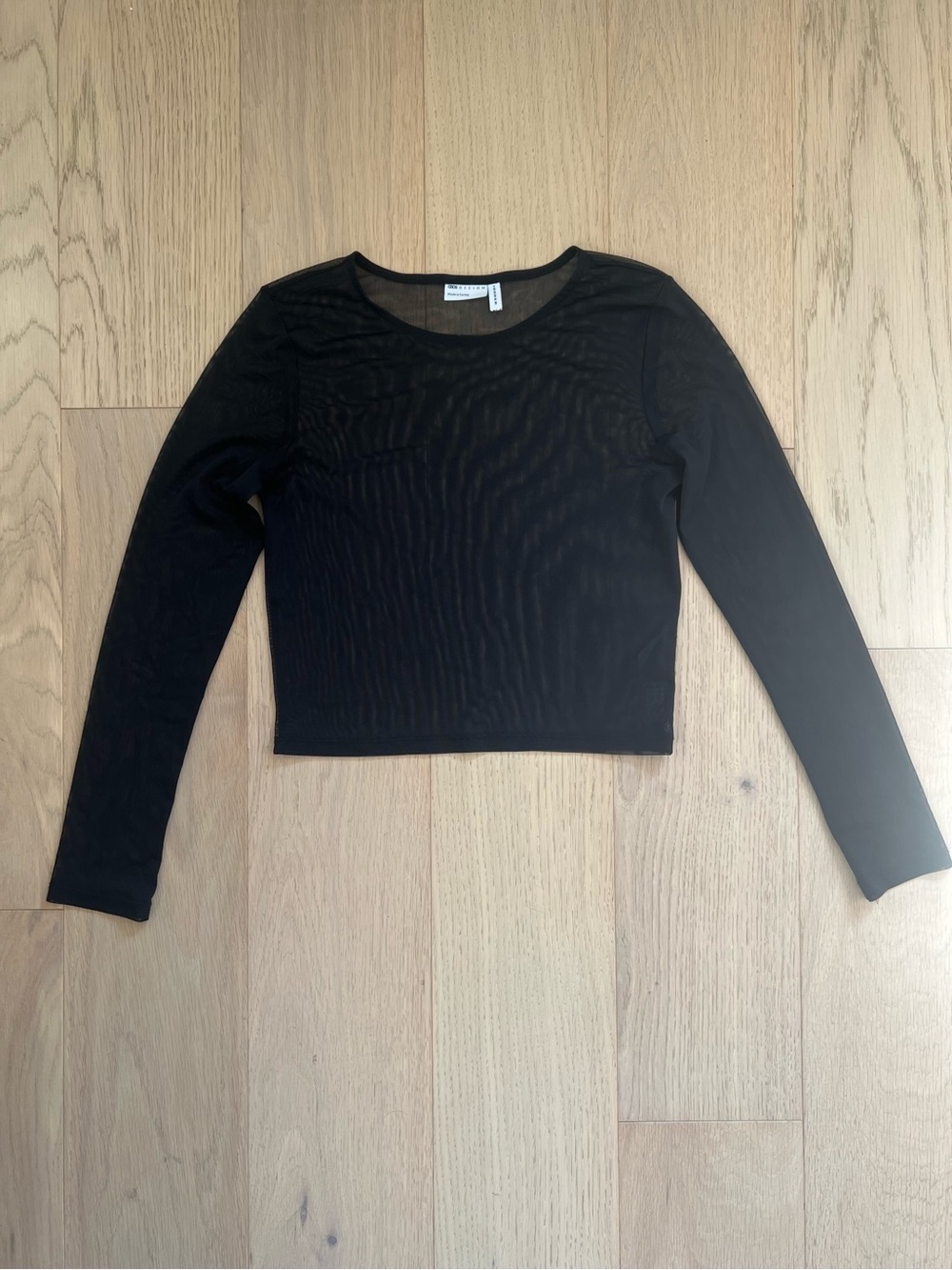 Black Long Sleeve Sheer Crop Top